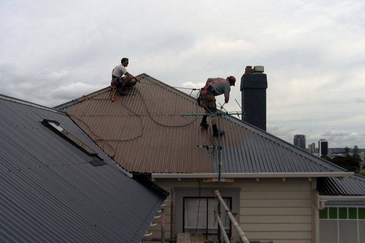 painting iron roof with harness