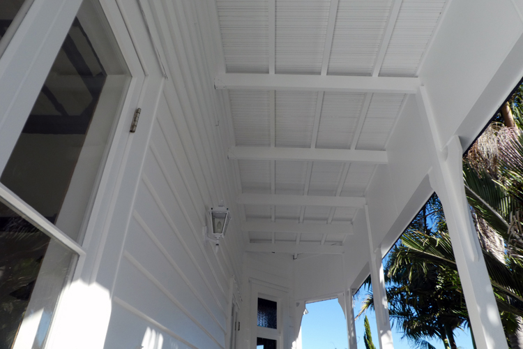 tongue and groove soffits and white weatherboards
